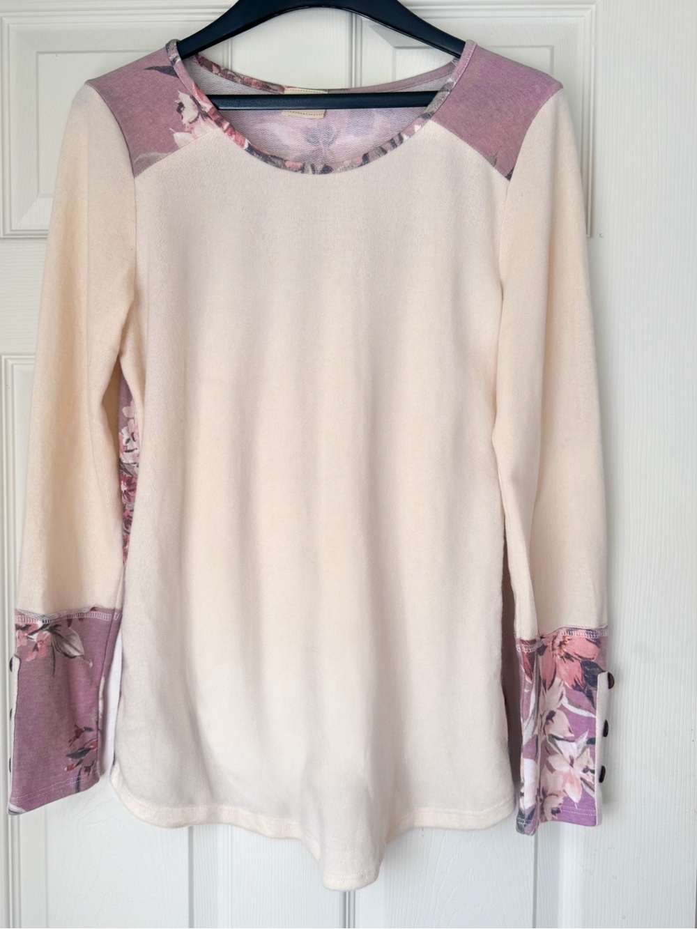 Lovely Melody Romantic Vintage 90s Floral Contrast Long-Sleeve Tunic Top
